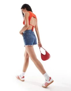 Pimkie Knit Rib Strappy Back Detail Crop Top In Red For Women Fiery Red -Cheap Fashnado Store 206916941 3