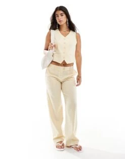 Pimkie Linen Waistcoat & Trouser Co-ord In Yellow