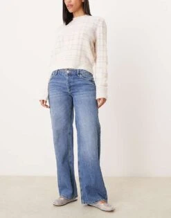 Pimkie Low Rise Wide Leg Jeans In Mid Blue Wash For Women -Cheap Fashnado Store 206970225 1 blue 1