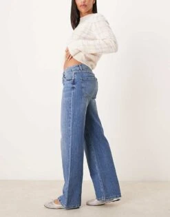 Pimkie Low Rise Wide Leg Jeans In Mid Blue Wash For Women -Cheap Fashnado Store 206970225 3