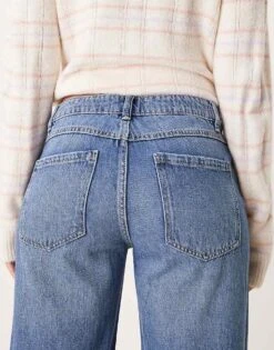 Pimkie Low Rise Wide Leg Jeans In Mid Blue Wash For Women -Cheap Fashnado Store 206970225 4