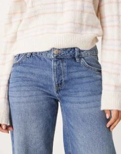 Pimkie Low Rise Wide Leg Jeans In Mid Blue Wash For Women -Cheap Fashnado Store 206970225 5