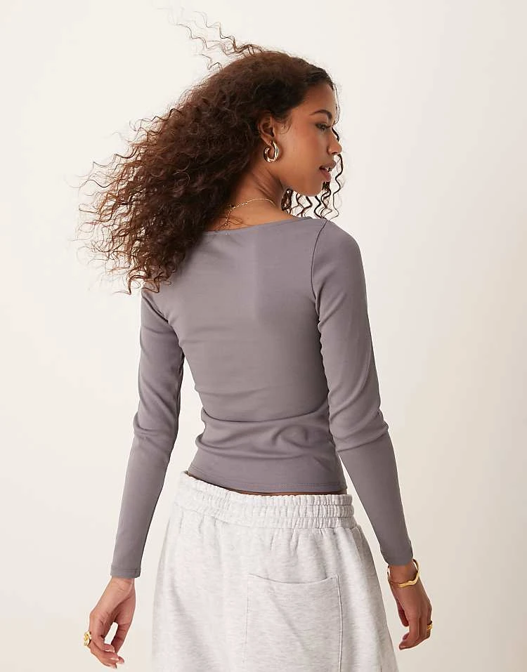 Pimkie Boat Neck Long Sleeve Top In Grey For Women Dark Stormy 6 Pimkie Boat Neck Long Sleeve Top In Grey For Women Dark Stormy - Image 4