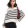 Pimkie V Neck Collar Detail Jumper In Cream And Black Stripes For Women Multi -Cheap Fashnado Store 206970309 1 multi