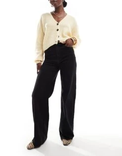 Pimkie High Waisted Wide Leg Jeans In Black For Women