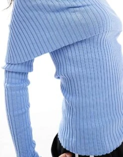 Pimkie Ribbed Fold Over Bardot Jumper In Light Blue For Women -Cheap Fashnado Store 206970345 3