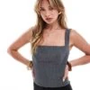 Pimkie Tailored Square Neck Top In Grey For Women Dark Gray -Cheap Fashnado Store 206970367 1 darkgray