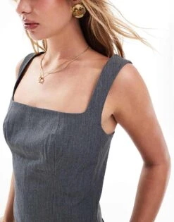 Pimkie Tailored Square Neck Top In Grey For Women Dark Gray -Cheap Fashnado Store 206970367 4