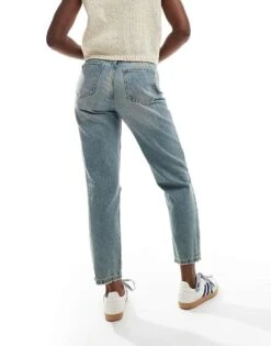 Pimkie High Waisted Knee Rip Distressed Mom Jeans In Dirty Blue Wash For Women -Cheap Fashnado Store 206970391 3