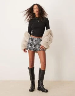 Pimkie High Neck Ribbed Ruched Detail Long Sleeve Crop Top In Black For Women -Cheap Fashnado Store 206970399 3