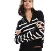 Pimkie V Neck Collar Detail Jumper In Black And Cream Stripes For Women Multi -Cheap Fashnado Store 206970405 1 multi