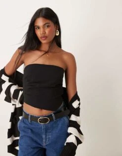 Pimkie Bandeau Asymmetric Hem Top In Black For Women