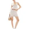 Pimkie Strappy Linen Look V Neck Peplum Top And Shorts Co-ord In Beige