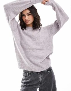 Pimkie Crew Neck Jumper In Grey Marl For Women Warm Lilac
