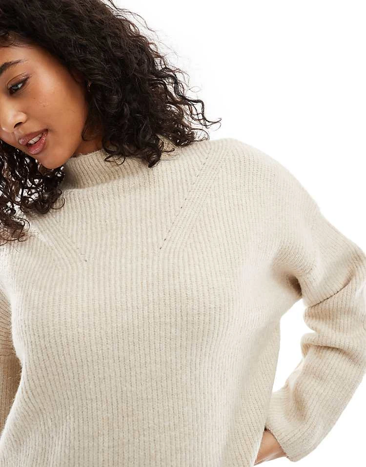 Pimkie Knitted High Neck Side Split Jumper In Beige For Women 4 Pimkie Knitted High Neck Side Split Jumper In Beige For Women - Image 2