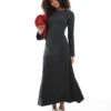 Pimkie Ribbed Boat Neck Flared Sleeve Maxi Dress In Grey For Women Dark Grey -Cheap Fashnado Store 207124482 1 darkgrey