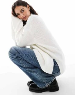 Pimkie Knitted High Neck Side Split Jumper In White For Women -Cheap Fashnado Store 207124494 3