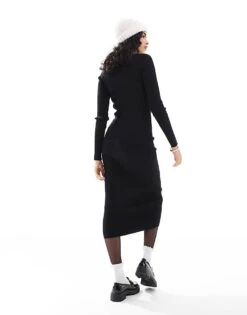 Pimkie Knitted Rib Square Neck Midaxi Dress In Black For Women 9 Pimkie Knitted Rib Square Neck Midaxi Dress In Black For Women -Cheap Fashnado Store 207125231 3