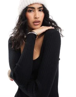 Pimkie Knitted Rib Square Neck Midaxi Dress In Black For Women 10 Pimkie Knitted Rib Square Neck Midaxi Dress In Black For Women -Cheap Fashnado Store 207125231 4