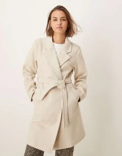 Pimkie Longline Formal Belted Coat In Beige For Women