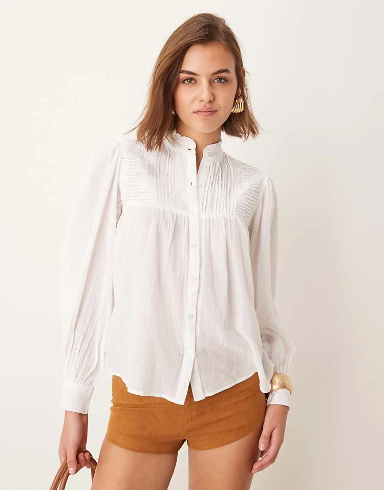 Pimkie Sheer Pleated Detail High Neck Shirt In Ecru For Women 3 Pimkie Sheer Pleated Detail High Neck Shirt In Ecru For Women