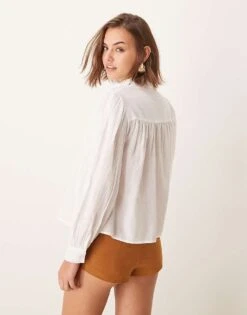 Pimkie Sheer Pleated Detail High Neck Shirt In Ecru For Women 9 Pimkie Sheer Pleated Detail High Neck Shirt In Ecru For Women -Cheap Fashnado Store 207133331 3