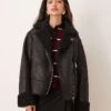 Pimkie Faux Shearling Aviator Jacket In Black For Women -Cheap Fashnado Store 207133358 1 black