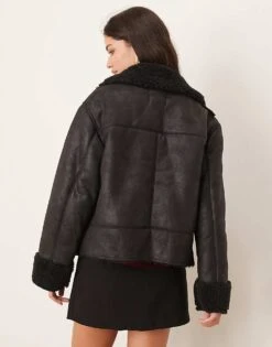 Pimkie Faux Shearling Aviator Jacket In Black For Women -Cheap Fashnado Store 207133358 2
