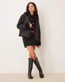 Pimkie Faux Shearling Aviator Jacket In Black For Women -Cheap Fashnado Store 207133358 3