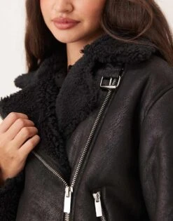 Pimkie Faux Shearling Aviator Jacket In Black For Women -Cheap Fashnado Store 207133358 4