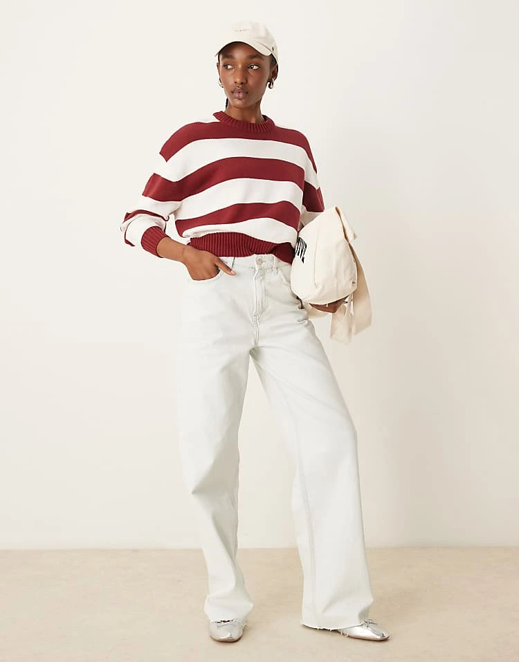 Pimkie Crew Neck Jumper In Burgundy Stripe For Women Burgundy/white 4 Pimkie Crew Neck Jumper In Burgundy Stripe For Women Burgundy/white - Image 2