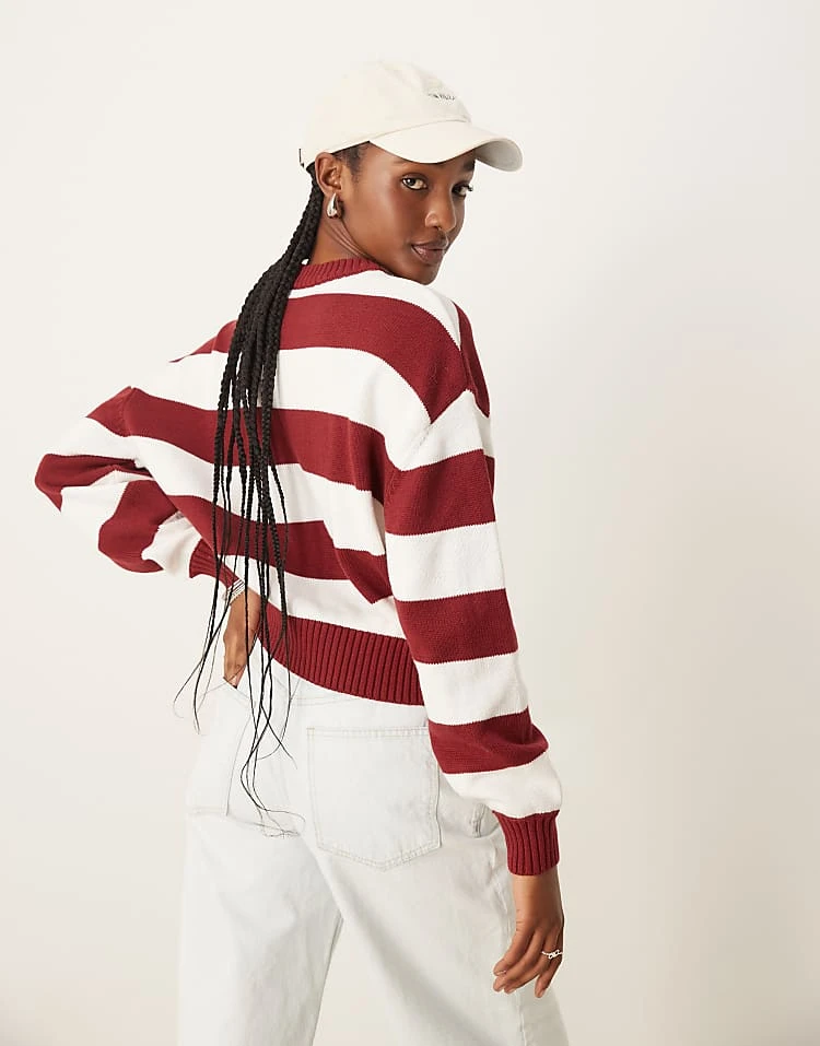 Pimkie Crew Neck Jumper In Burgundy Stripe For Women Burgundy/white 6 Pimkie Crew Neck Jumper In Burgundy Stripe For Women Burgundy/white - Image 4