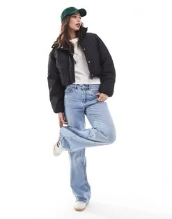 Pimkie Funnel Neck Cropped Padded Jacket In Black For Women