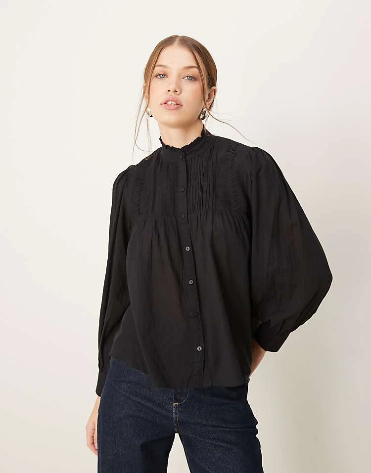 Pimkie Sheer Pleated Detail High Neck Shirt In Black For Women 3 Pimkie Sheer Pleated Detail High Neck Shirt In Black For Women