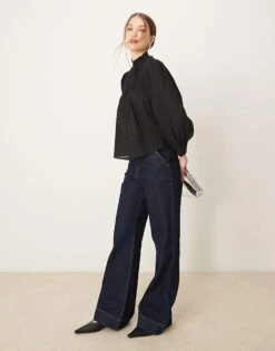 Pimkie Sheer Pleated Detail High Neck Shirt In Black For Women 10 Pimkie Sheer Pleated Detail High Neck Shirt In Black For Women -Cheap Fashnado Store 207133393 4