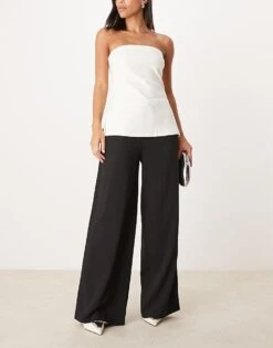 Pimkie Drawstring Tie Waist Wide Leg Trousers In Black For Women -Cheap Fashnado Store 207133405 1 black 1