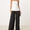 Pimkie Drawstring Tie Waist Wide Leg Trousers In Black For Women