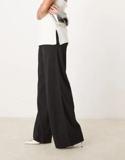 Pimkie Drawstring Tie Waist Wide Leg Trousers In Black For Women -Cheap Fashnado Store 207133405 4