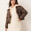 Pimkie Faux Shearling Aviator Jacket In Chocolate For Women -Cheap Fashnado Store 207133429 1 chocolate