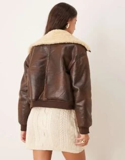 Pimkie Faux Shearling Aviator Jacket In Chocolate For Women -Cheap Fashnado Store 207133429 2