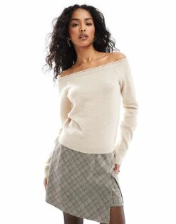 Pimkie Knitted Bardot Fitted Sweater In Cream For Women Bread -Cheap Fashnado Store 207143209 1 bread 1
