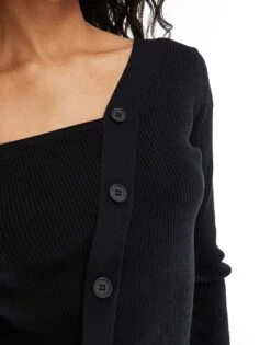 Pimkie Asymmetric Bardot Button Through Sweater In Black For Women -Cheap Fashnado Store 207143216 4