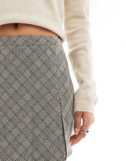 Pimkie Side Split Skort In Grey Check For Women Grey Checks -Cheap Fashnado Store 207143256 3