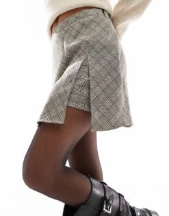 Pimkie Side Split Skort In Grey Check For Women Grey Checks -Cheap Fashnado Store 207143256 4