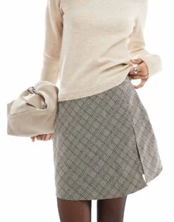Pimkie Side Split Skort In Grey Check For Women Grey Checks -Cheap Fashnado Store 207143256 5