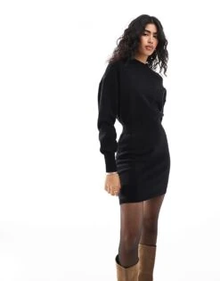 Pimkie Knitted Fitted Mini Jumper Dress In Black For Women