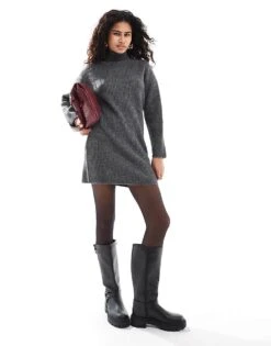 Pimkie High Neck Knitted Mini Jumper Dress In Charcoal For Women 11 Pimkie High Neck Knitted Mini Jumper Dress In Charcoal For Women -Cheap Fashnado Store 207240722 1 charcoal 1