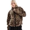 Pimkie Zip Through Teddy Borg Fleece In Leopard Print For Women -Cheap Fashnado Store 207240723 1 leopardprint