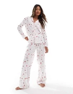Boux Avenue Christmas Fleece Long Sleeve & Trouser Pjs In A Bag In Present Candycane Print For Women Ivory -Cheap Fashnado Store 207269822 4