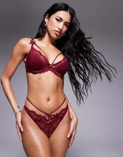 Boux Avenue Yonina Lace Thong In Wine For Women -Cheap Fashnado Store 207269823 4 1